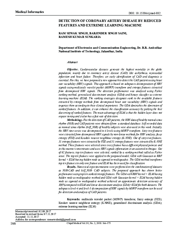 (PDF) Detection of coronary artery disease by reduced features and ...