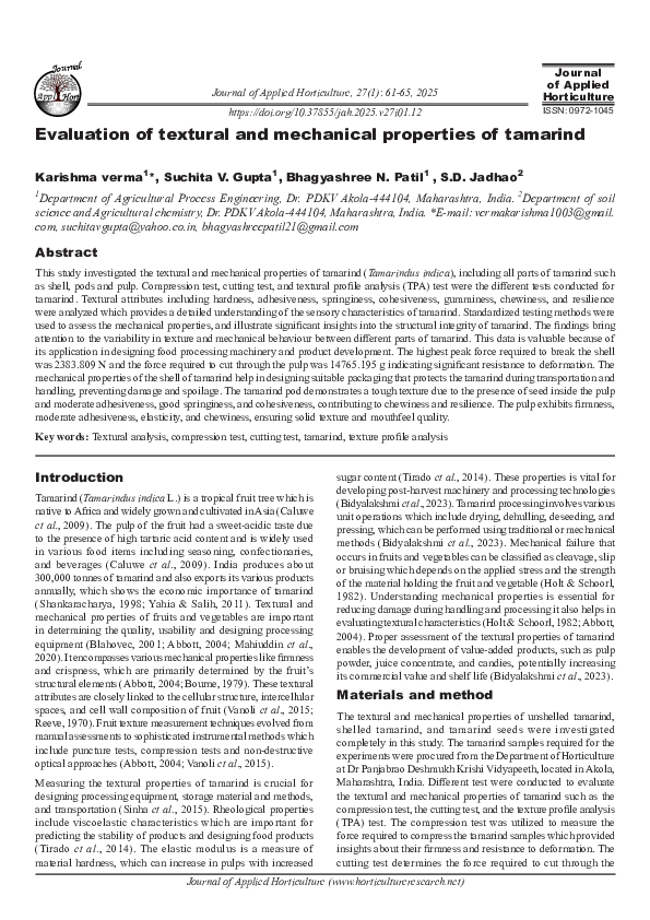 (PDF) Evaluation of textural and mechanical properties of tamarind