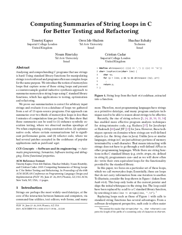 (PDF) Computing summaries of string loops in C for better testing and ...