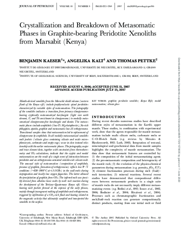 (PDF) Crystallization and Breakdown of Metasomatic Phases in Graphite ...