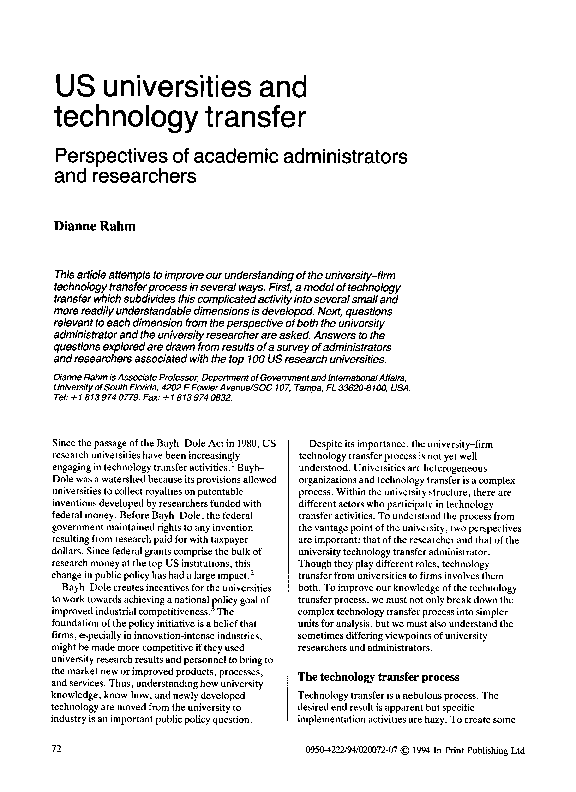 (PDF) US Universities and Technology Transfer