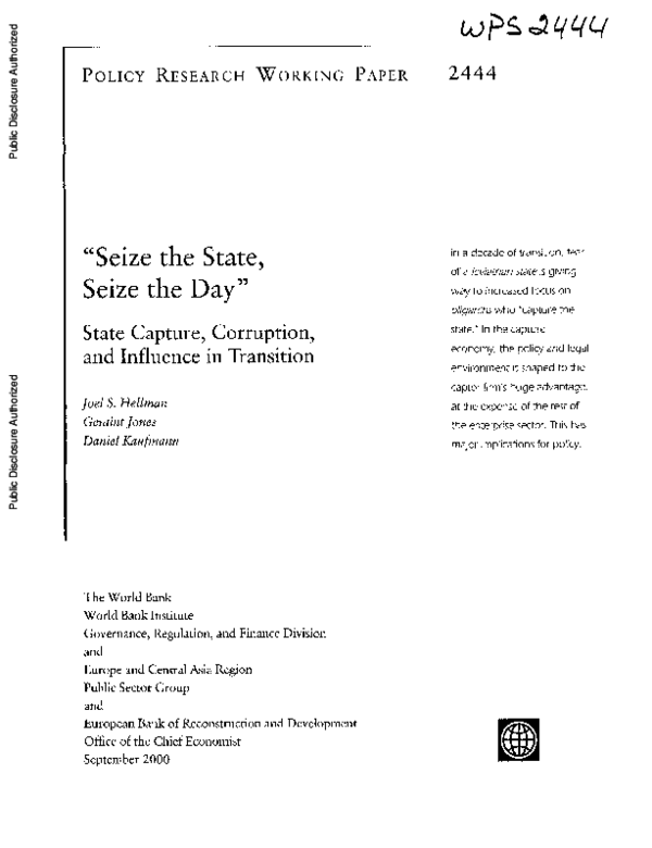(PDF) Seize the State, Seize the Day: State Capture, Corruption, and ...