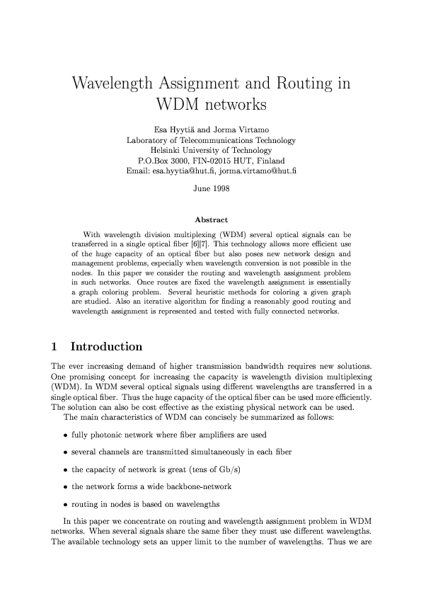 (PDF) Wavelength assignment and routing in WDM networks