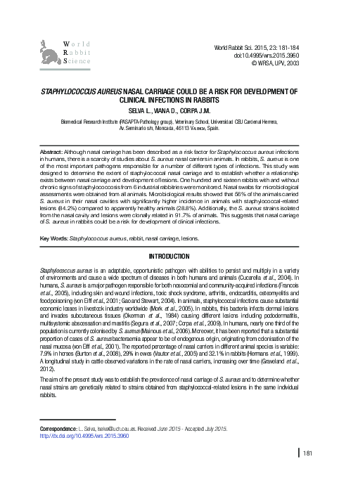 (PDF) Staphylococcus aureus nasal carriage could be a risk for ...