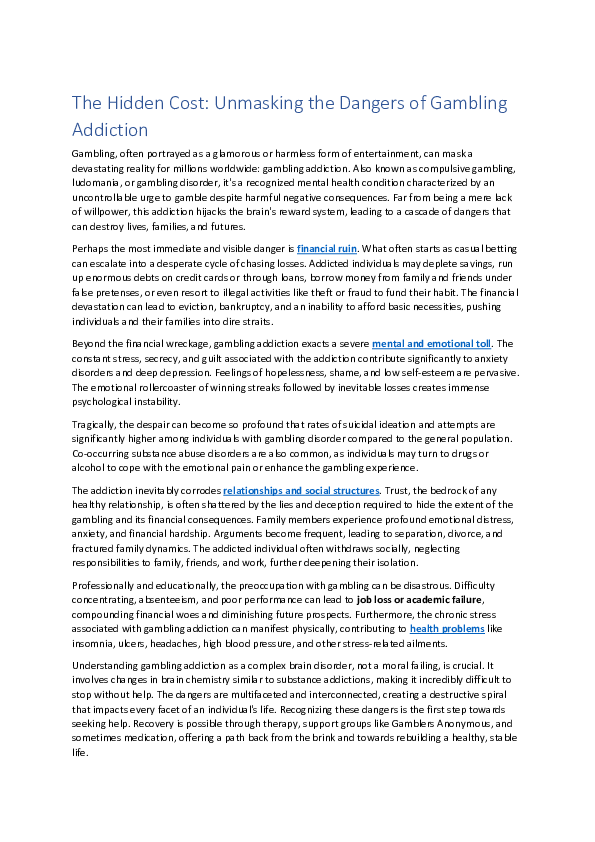 (PDF) The Hidden Cost: Unmasking the Dangers of Gambling Addiction