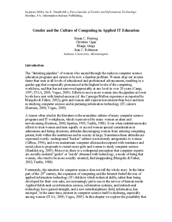 (PDF) Gender and the Culture of Computing in Applied IT Education