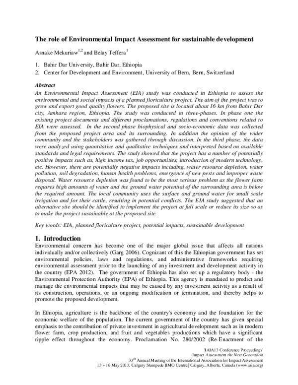 (PDF) The role of Environmental Impact Assessment for sustainable ...