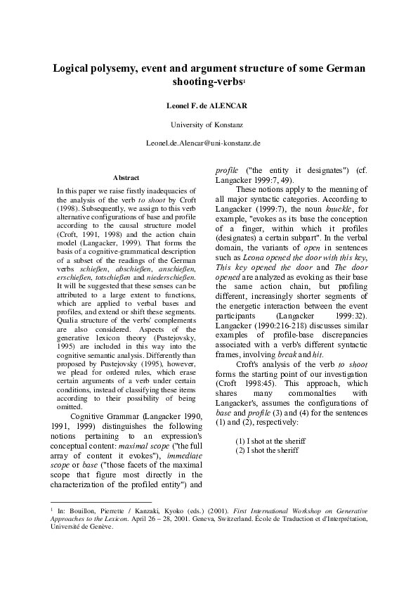 (PDF) Logical polysemy, event and argument structure of some German ...
