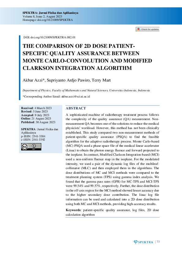 (PDF) THE COMPARISON OF 2D DOSE PATIENT-SPECIFIC QUALITY ASSURANCE ...