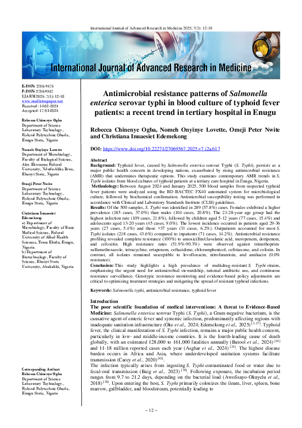 (PDF) Antimicrobial resistance patterns of Salmonella enterica serovar ...