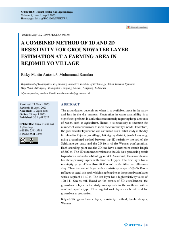 (PDF) A COMBINED METHOD OF 1D AND 2D RESISTIVITY FOR GROUNDWATER LAYER ...