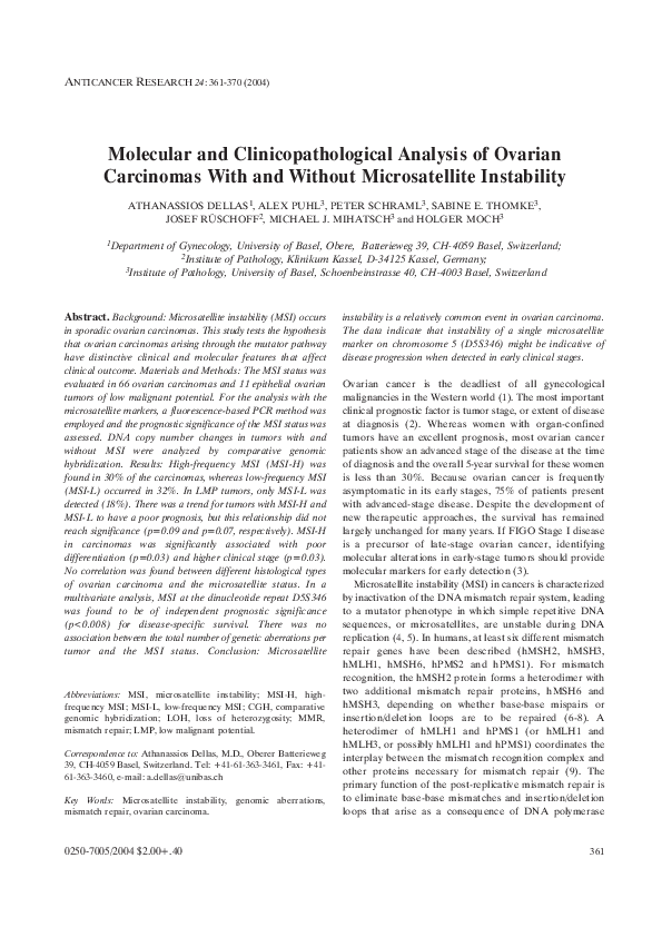 (PDF) Molecular and clinicopathological analysis of ovarian carcinomas ...
