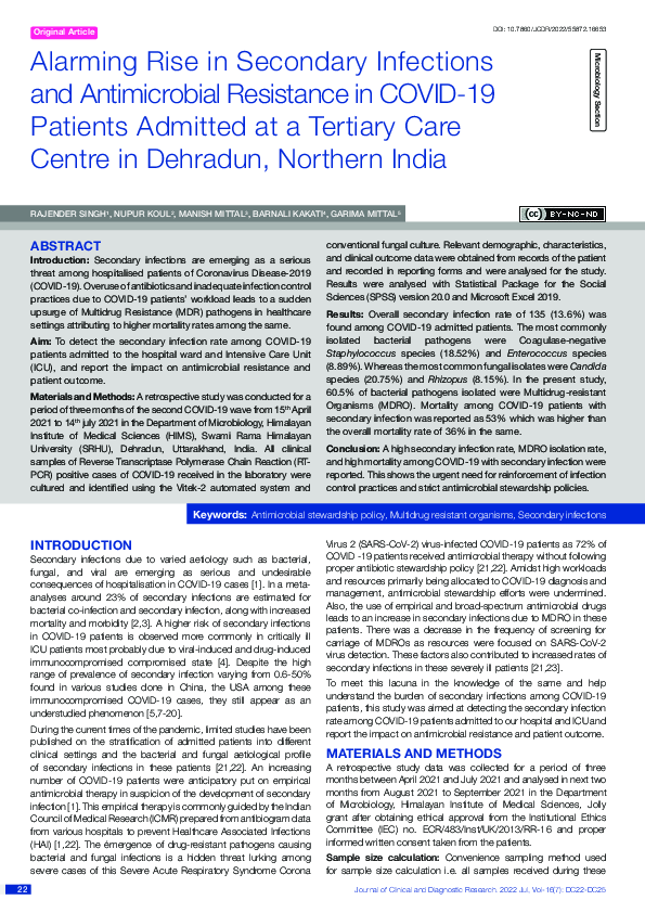 (PDF) Alarming Rise in Secondary Infections and Antimicrobial ...