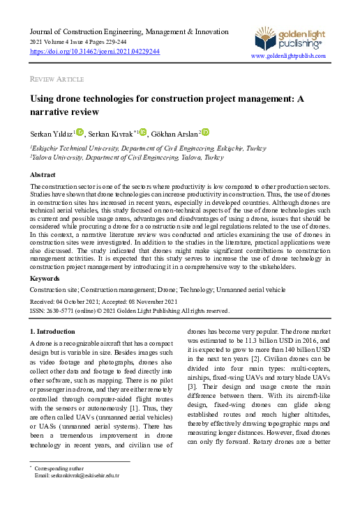 (PDF) Using drone technologies for construction project management: A ...