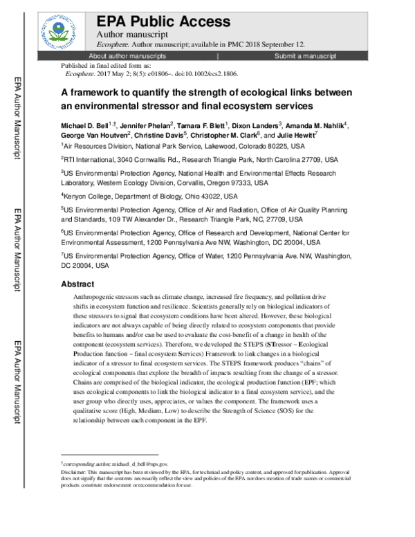 (PDF) A framework to quantify the strength of ecological links between ...