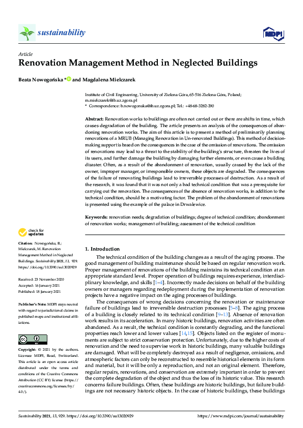 (PDF) Renovation Management Method in Neglected Buildings