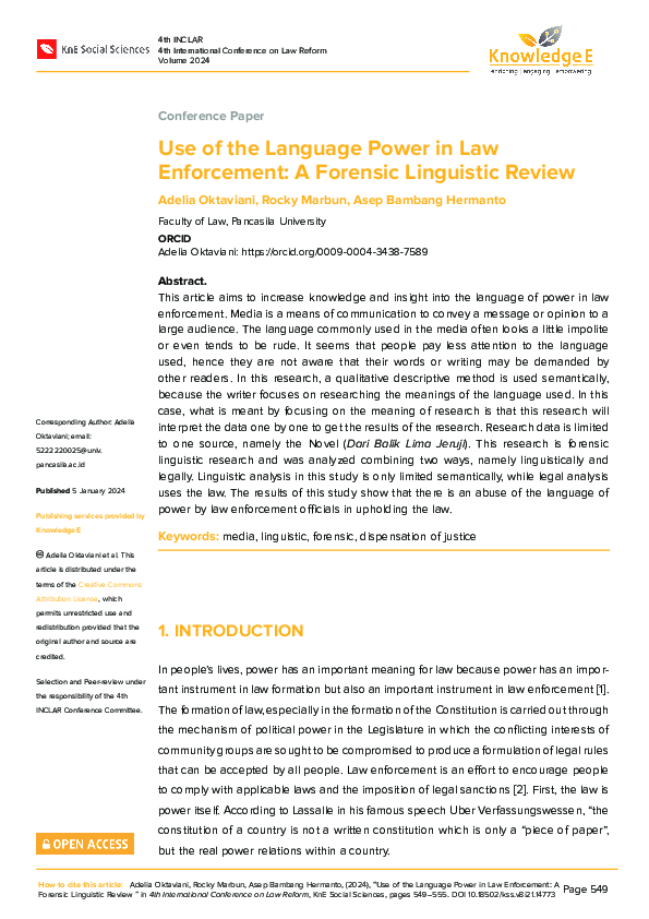 (PDF) Use of the Language Power in Law Enforcement: A Forensic ...