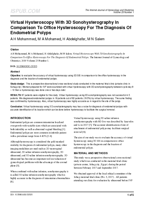 Pdf Virtual Hysteroscopy With 3d Sonohysterography In Comparison To