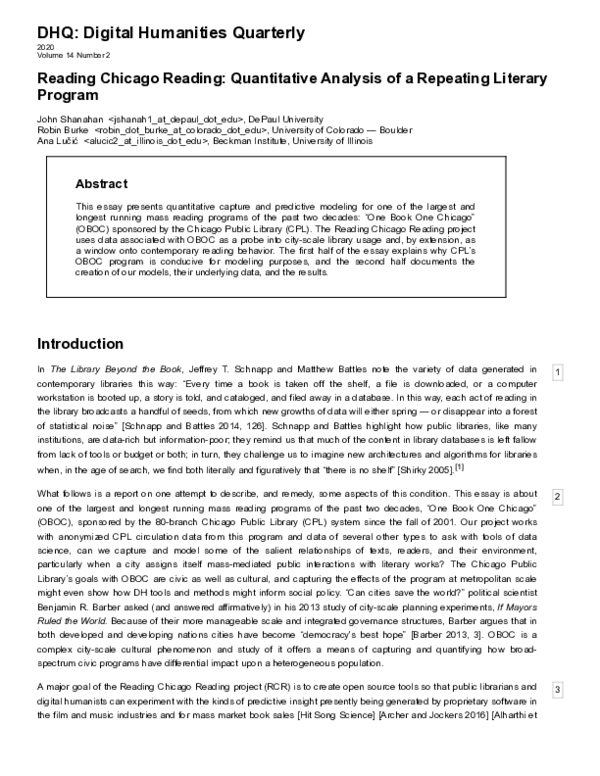 (PDF) Reading Chicago Reading: Quantitative Analysis of a Repeating ...
