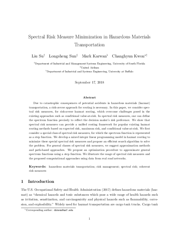(PDF) Spectral risk measure minimization in hazardous materials ...