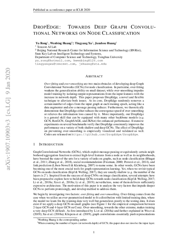 (PDF) DropEdge: Towards Deep Graph Convolutional Networks on Node ...