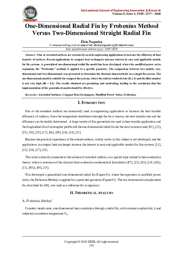 (PDF) One-Dimensional Radial Fin by Frobenius Method Versus Two ...