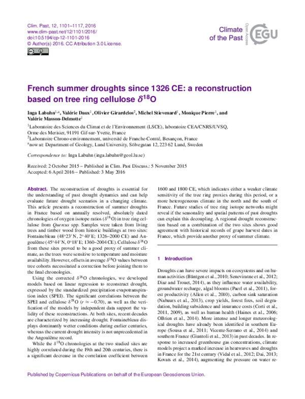 (PDF) French summer droughts since 1326 CE: a reconstruction based on ...