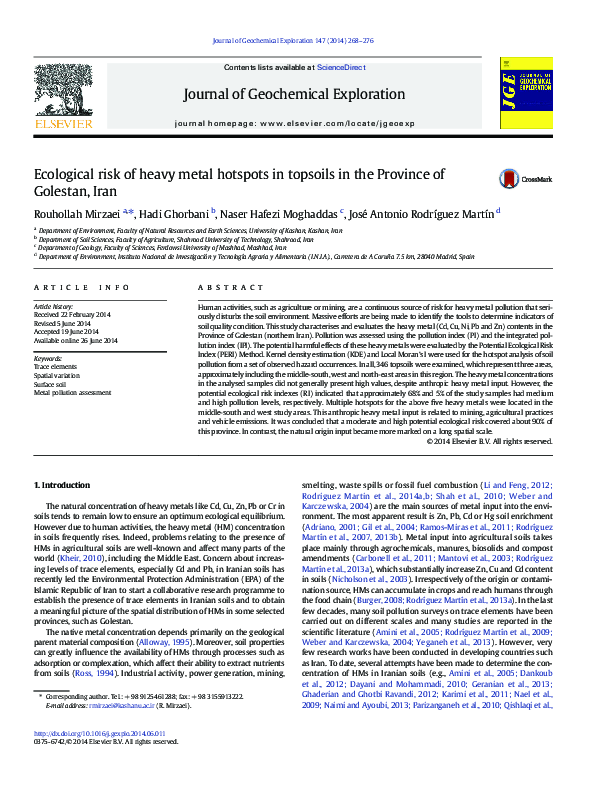 (PDF) Ecological risk of heavy metal hotspots in topsoils in the ...