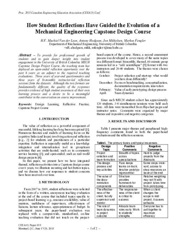 (PDF) How Student Reflections Have Guided the Evolution of a Mechanical ...