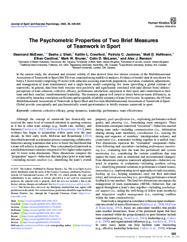 (PDF) The Psychometric Properties of Two Brief Measures of Teamwork in ...