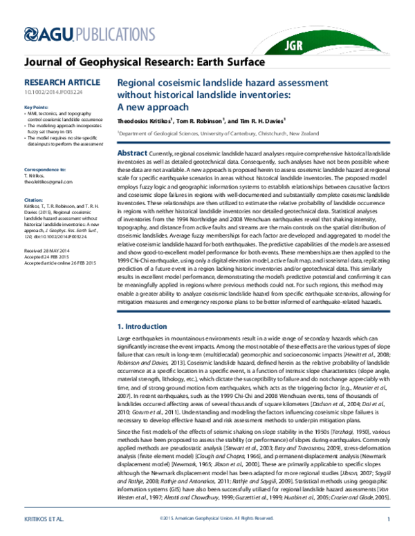 (PDF) Regional coseismic landslide hazard assessment without historical ...