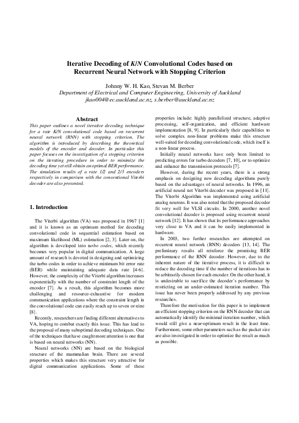 (PDF) Iterative Decoding of K/N Convolutional Codes based on Recurrent ...