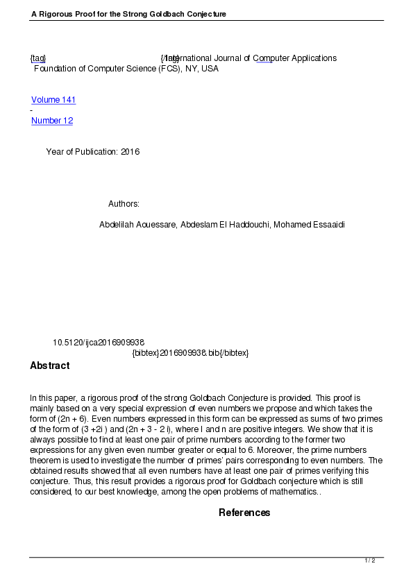 (PDF) A Rigorous Proof for the Strong Goldbach Conjecture