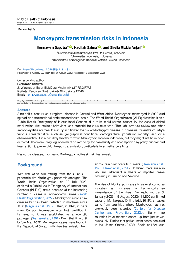 (PDF) Monkeypox transmission risks in Indonesia