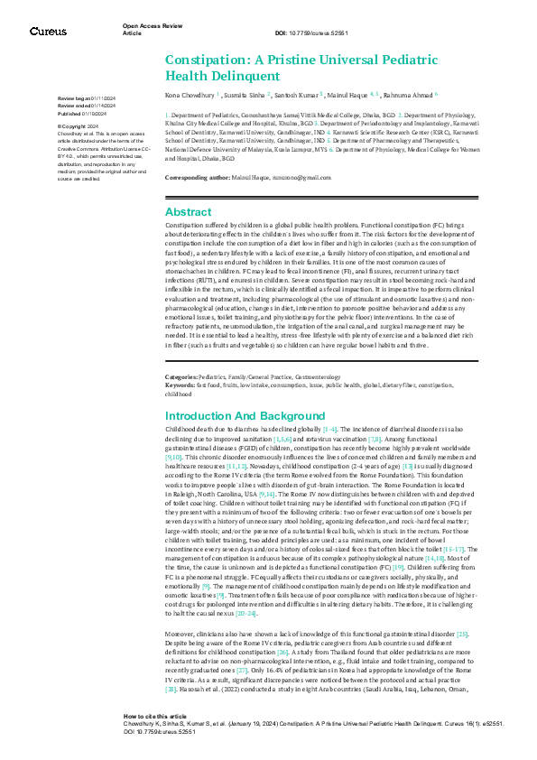 (PDF) Constipation: A Pristine Universal Pediatric Health Delinquent
