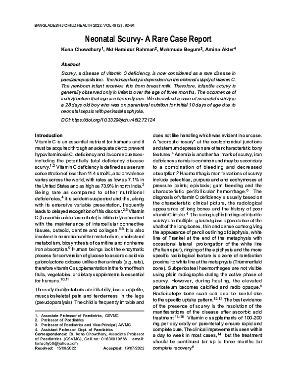 (PDF) Neonatal Scurvy- A Rare Case Report