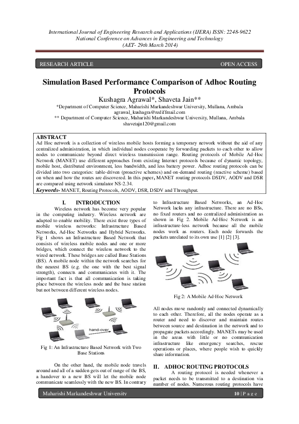 (PDF) Simulation Based Performance Comparison of Adhoc Routing Protocols
