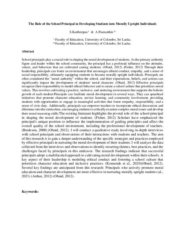 (PDF) The Role of the School Principal in Developing Students into ...