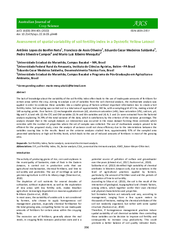 (PDF) Assessment of spatial variability of soil fertility index in a ...