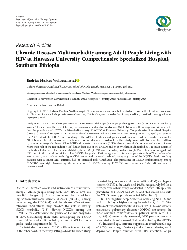 (PDF) Chronic Diseases Multimorbidity among Adult People Living with ...