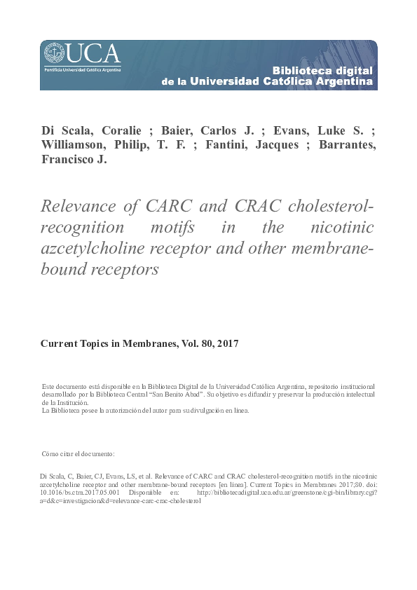 (PDF) Relevance of CARC and CRAC Cholesterol-Recognition Motifs in the ...