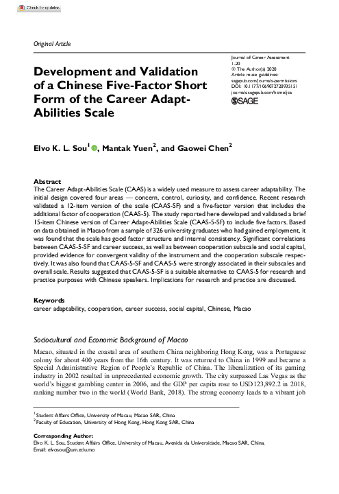 (PDF) Development and Validation of a Chinese Five-Factor Short Form of ...