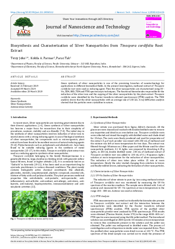 (PDF) Biosynthesis and Characterization of Silver Nanoparticles from ...