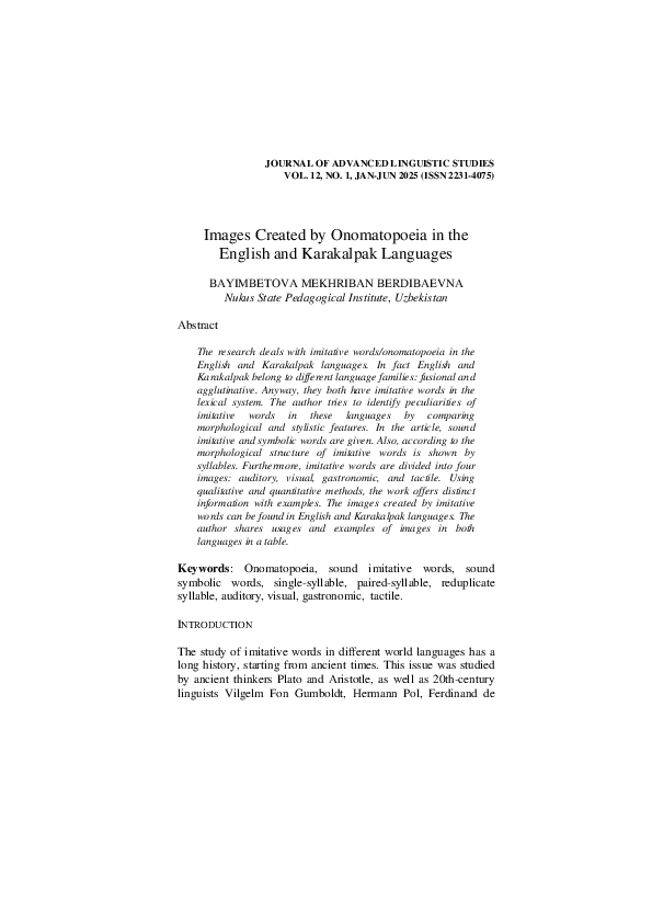 (PDF) Images Created by Onomatopoeia in the English and Karakalpak ...