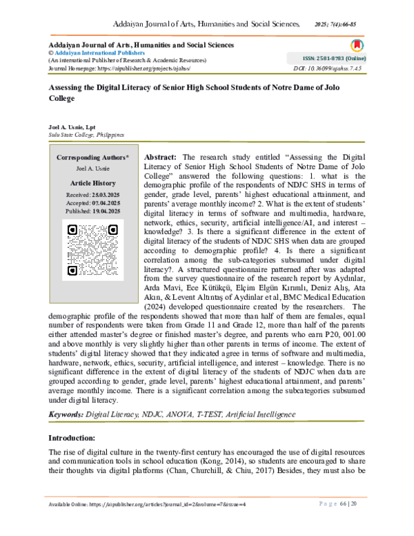 (PDF) Assessing the Digital Literacy of Senior High School Students of ...