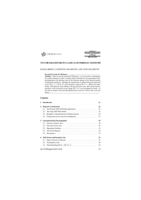 (PDF) Vector Parameters in Classical Hyperbolic Geometry
