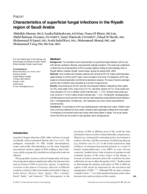 (PDF) Characteristics of superficial fungal infections in the Riyadh ...