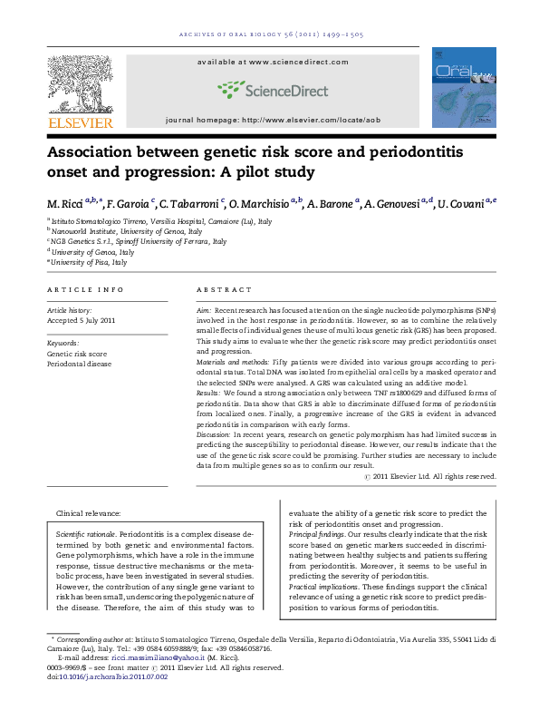 (PDF) Association between genetic risk score and periodontitis onset ...