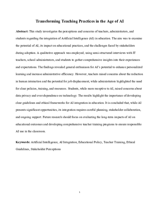 (PDF) Transforming Teaching Practices in the Age of AI