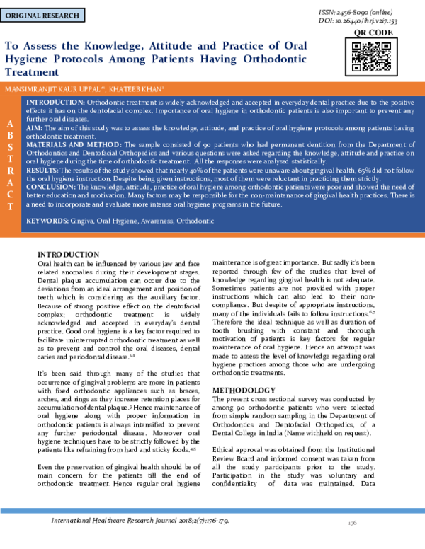 (PDF) To Assess the Knowledge, Attitude and Practice of Oral Hygiene ...